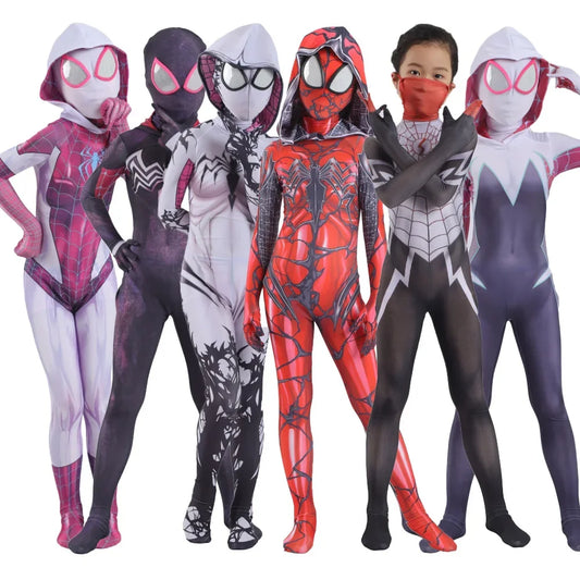 Spider Suit for Kids Costumes Spidergirls Gwen Cos Stacy Spandex Jumpsuits Boy Girl Zentai Costume for Halloween Cosplay Female