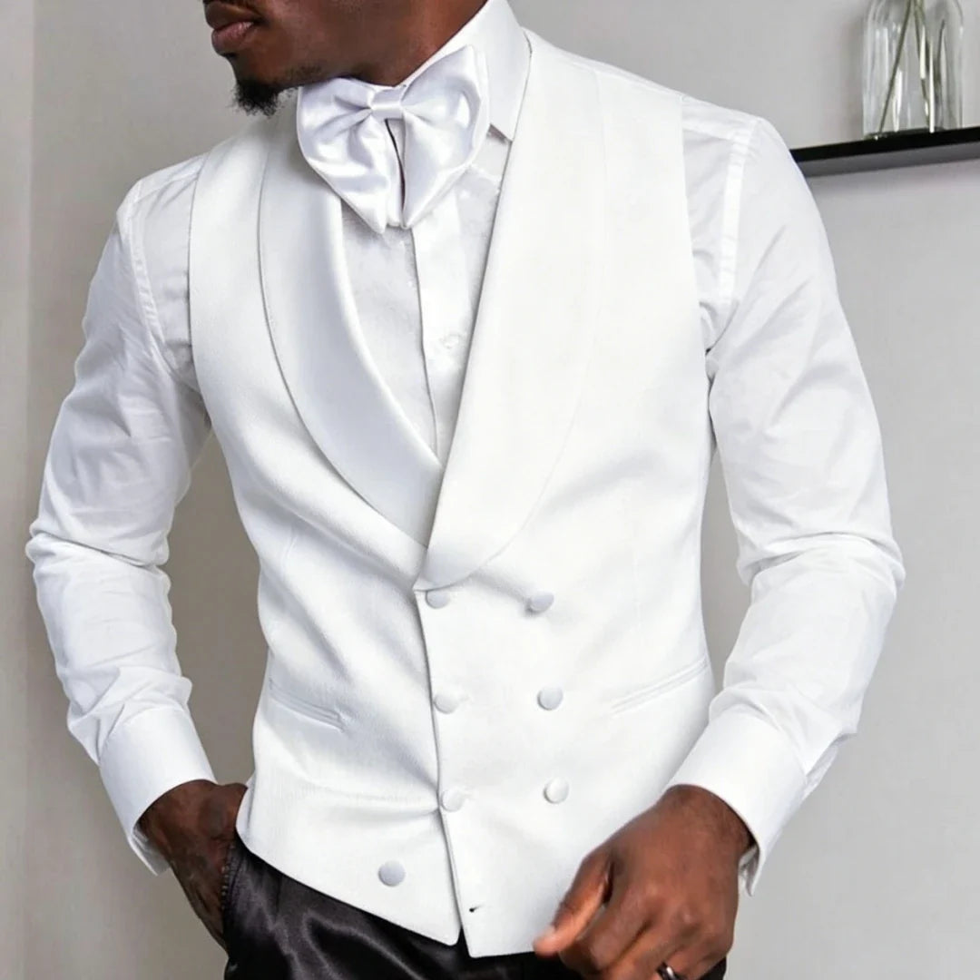 Men Vest White Double Breasted Solid With Lapel Waistcoat For Wedding Banquet Business Work Office Casual Daily Men Suit Vest