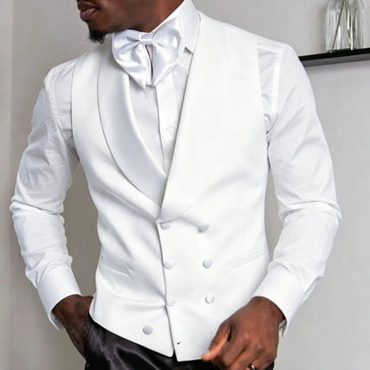 Men Vest White Double Breasted Solid With Lapel Waistcoat For Wedding Banquet Business Work Office Casual Daily Men Suit Vest