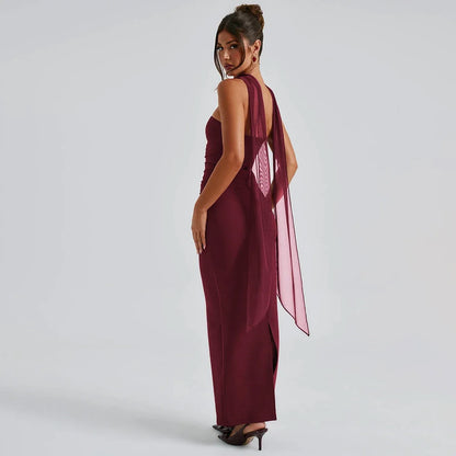 Elegant Scarf Strapless Solid Mesh Gloves Sexy Bodycon Maxi Prom Dress Women Fashion Y2K Outfits Wedding Party Birthday