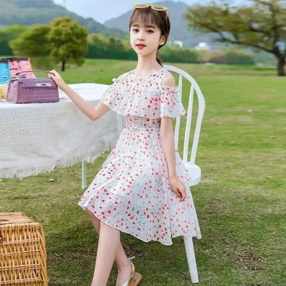 Summer Thin Girl Dress Floral Chiffon Princess Children's Dress Vestidos Summer Girls Casual Dresses Robe Fille Kids Clothes