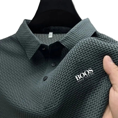 New men's high-quality ice silk short sleeved polo shirt for summer fashion, casual, comfortable, breathable and cool top