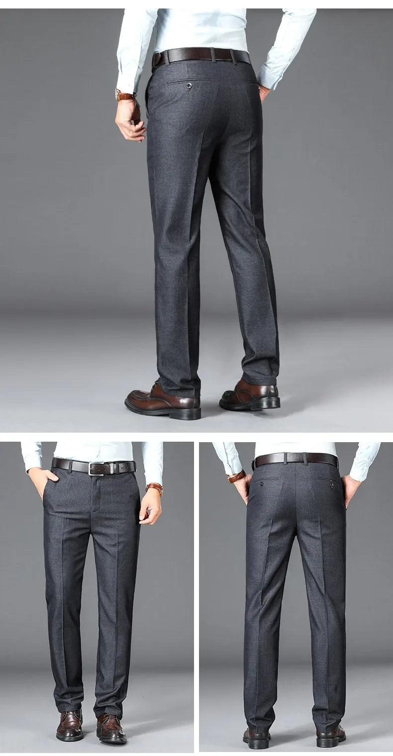 New Business Casual Suit Pants Men Solid High Waist Straight Office Formal Trousers Mens Classic Style Suit Long Pants Plus Size