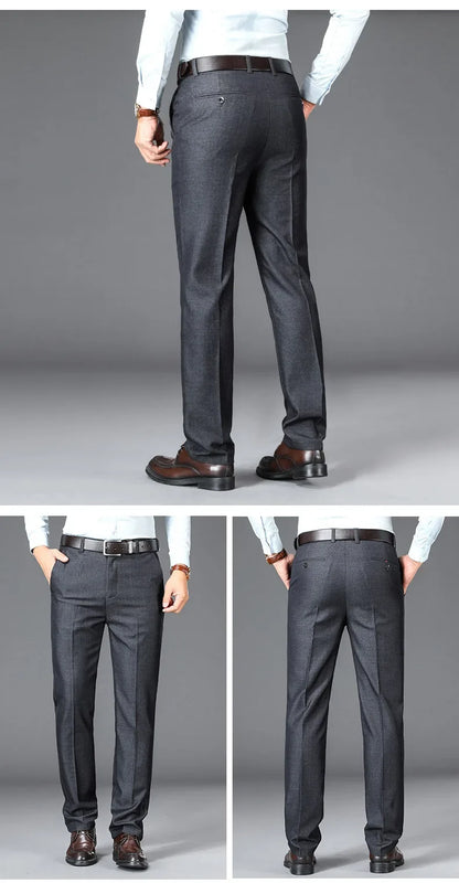 New Business Casual Suit Pants Men Solid High Waist Straight Office Formal Trousers Mens Classic Style Suit Long Pants Plus Size