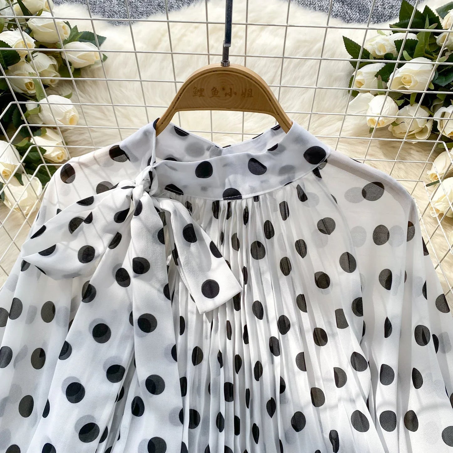 Autumn Leopard Print Blouse Women Bow Neck Long Sleeves Loose Top Korean Style Ins Polka Dot Chiffon Shirt 2025