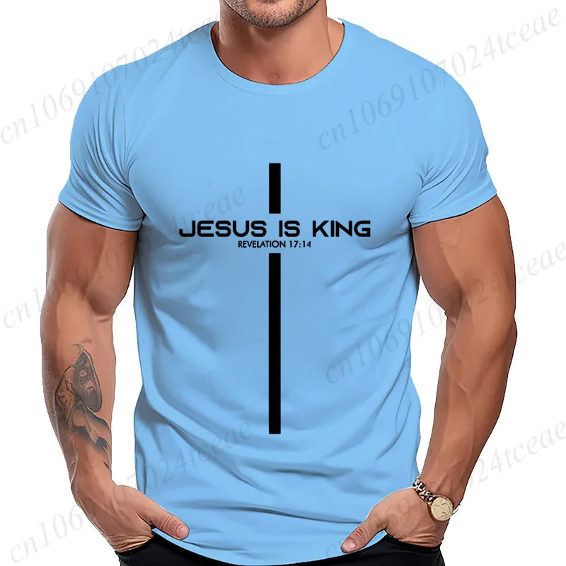 T Shirt for Men Jesus Is King Print Graphic T Shirts Unisex Harajuku Fashion Casual Street Short Sleeve Tee Jesus Is King Tops