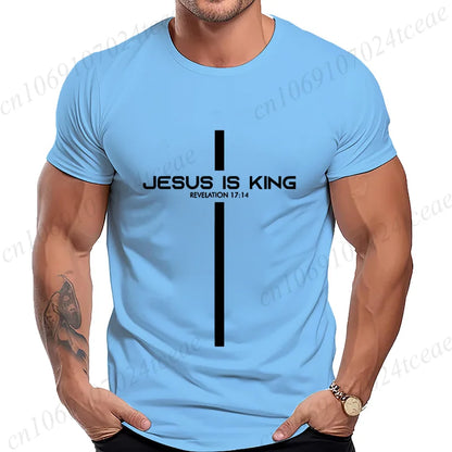 T Shirt for Men Jesus Is King Print Graphic T Shirts Unisex Harajuku Fashion Casual Street Short Sleeve Tee Jesus Is King Tops