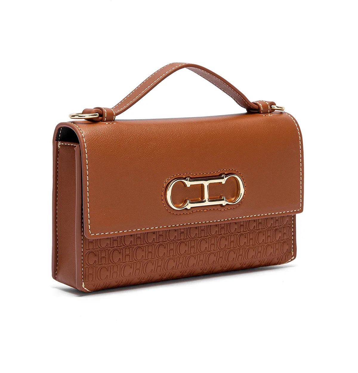 Premium Leather Handbag Monogram Embossing Metallic Clasp Portable Handle Structured Silhouette Ideal Office Evening Events