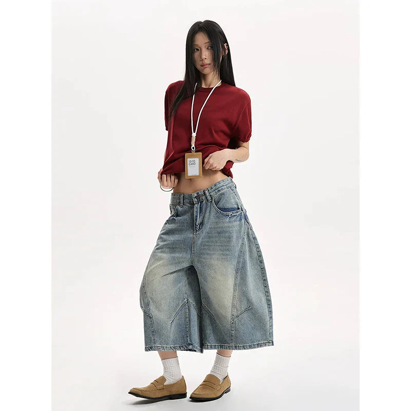 Summer Women Goblin Core Harajuku Jorts Y2k Streetwear Korean Calf-Length Jean Shorts 2000s Denim Cargo Pants Abi Grunge