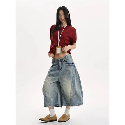 Summer Women Goblin Core Harajuku Jorts Y2k Streetwear Korean Calf-Length Jean Shorts 2000s Denim Cargo Pants Abi Grunge
