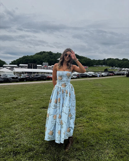 Summer Floral Print Dress Elegant 2025 New Arrivals Spaghetti Strap Flare Dress Maxi Holiday Party Dresses Women