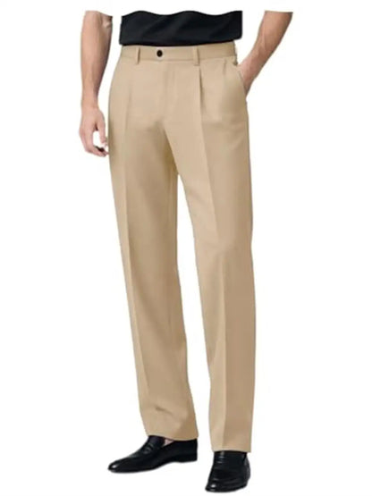 Men's Premium Pleated Wide-Leg Dress Pants Versatile Formal Casual Trousers Chinos Business Daily Office Banquet Wedding Summer