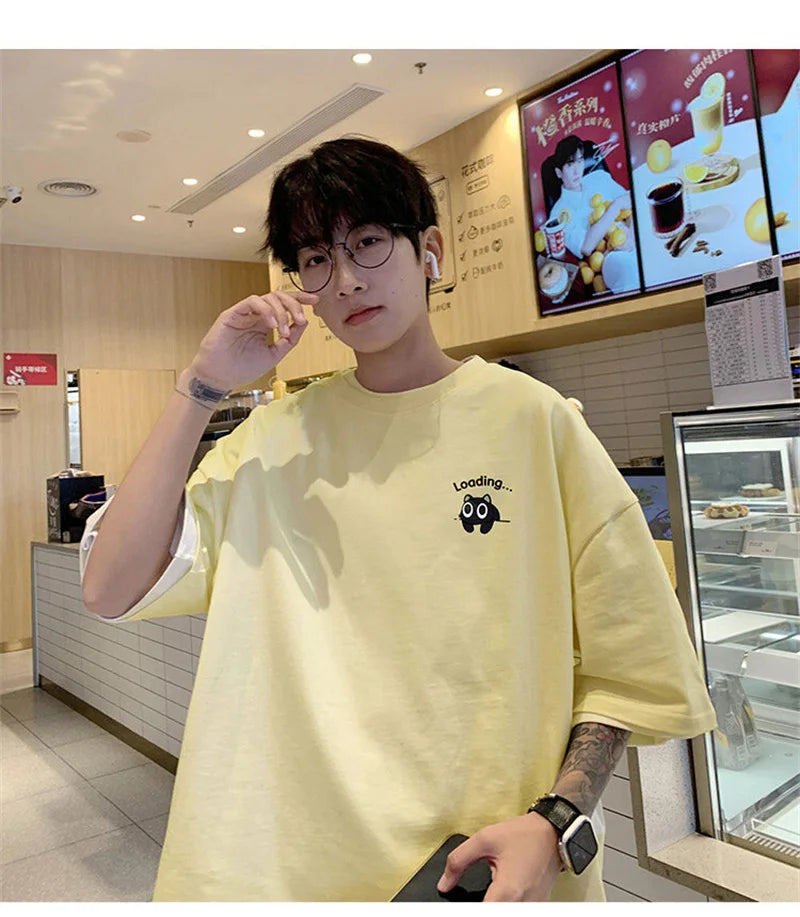 Men's T-shirts Oversized Summer Casual Wear 3XL White Cotton Tshirt for Men Funny Anime Print Men Tee Shirts New Clothes