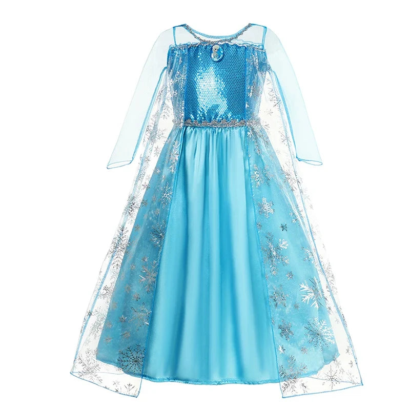 Elsa Dress for Girls Elsa Mesh Long Dress Costume Children Kids Carnival Snow Queen Cosplay Dress Purim Birthday Party Ball Gown