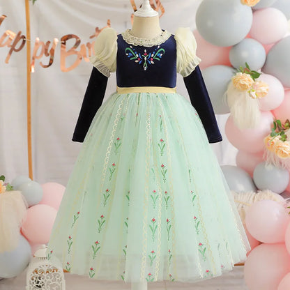 Girls' Summer Anna Frozen Baby Dress Child Green Dress Up Halloween Costume for Kids Princess Party Cosplay Dresses 2 to 8 Years