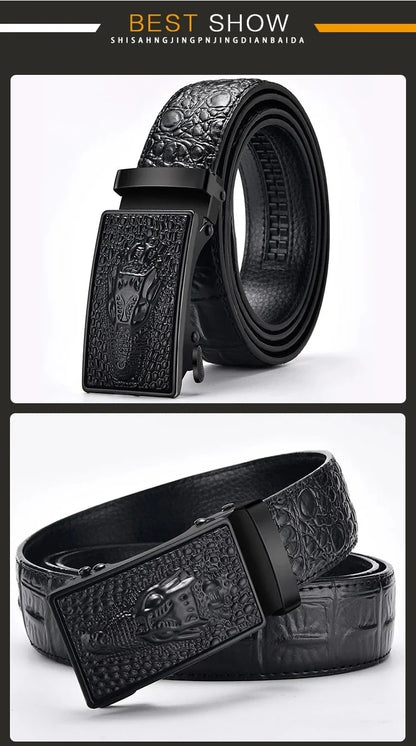 Genuine Leather Belt For Man Top Quality Luxury Famous Brand Male Belts Automatic Buckle Mens Crocodile Pattern Strap ZD2137