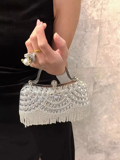 Diamond Evening Clutch Bag Golden Tassel Handbag Boutique Novelty Metallic Rhinestone Purses And Handbags Bridal Wedding Party
