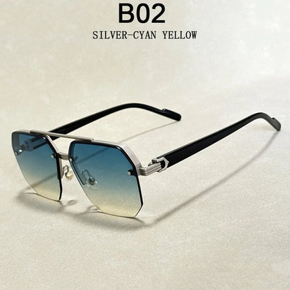 Semi-Rimless Sunglasses For Men Vacation Square Sunglasses Women Trendy Vintage Fashion Glasses Gafas De Sol Hombre Zonnebril
