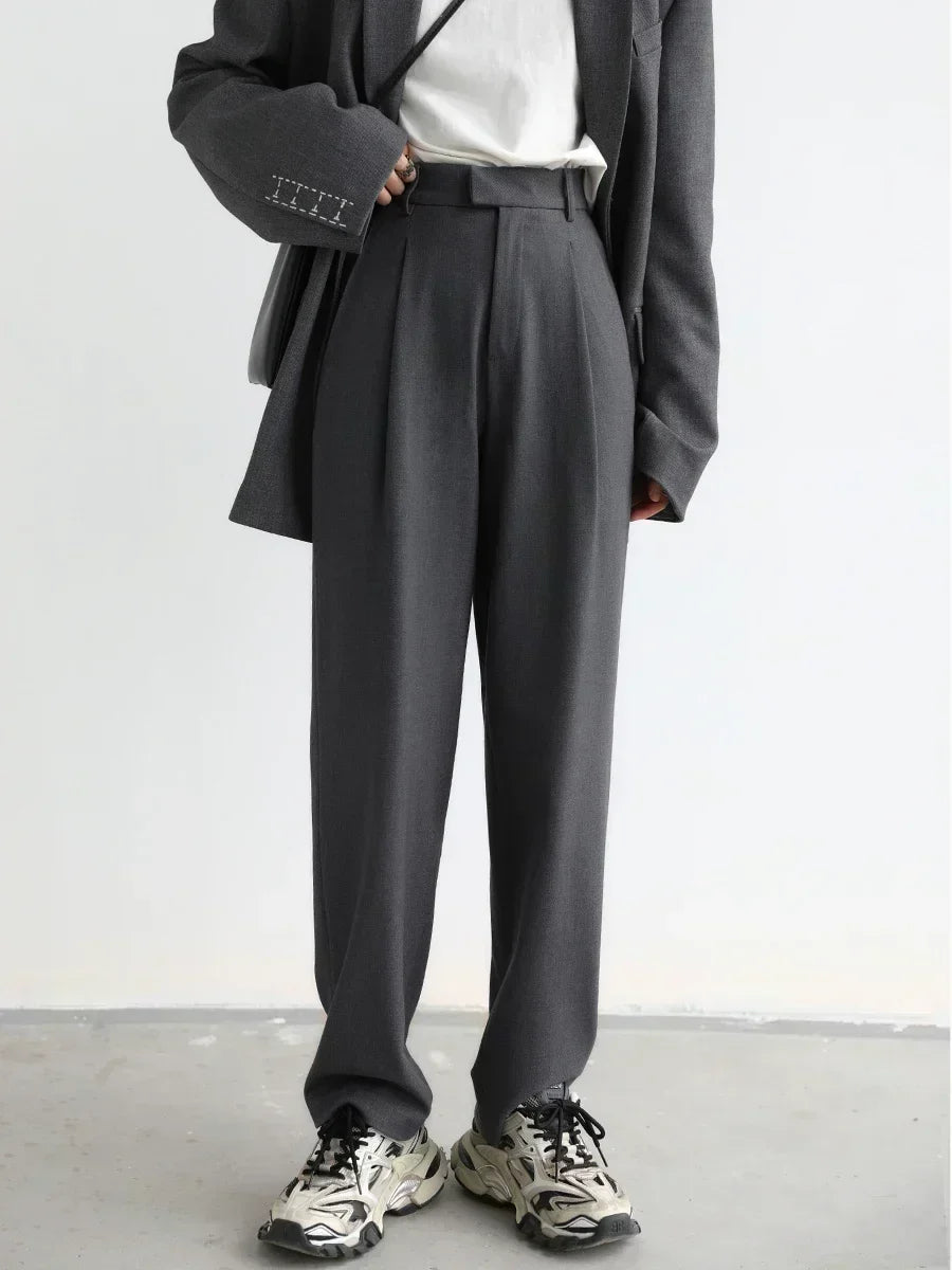 Simple Casual Women Twill Suit Pants Wide Leg Pants Straight Floor Pants Office Ladies Female Trousers