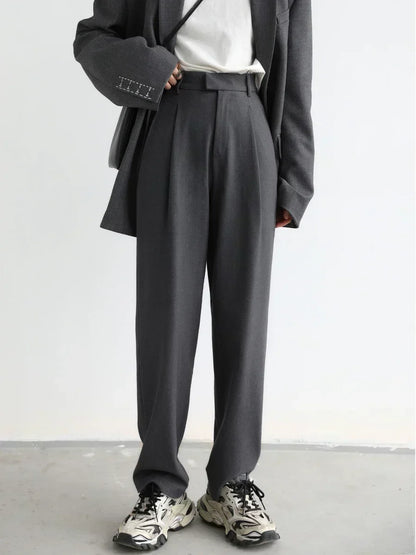 Simple Casual Women Twill Suit Pants Wide Leg Pants Straight Floor Pants Office Ladies Female Trousers