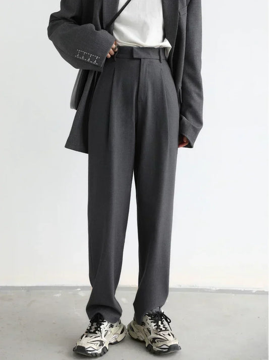 Simple Casual Women Twill Suit Pants Wide Leg Pants Straight Floor Pants Office Ladies Female Trousers