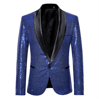 Shiny Gold Men Sequin Glitter Embellished Blazer Jacket, Nightclub Prom Suit Coats Mens Costume Homme Stage Clothes For Singers