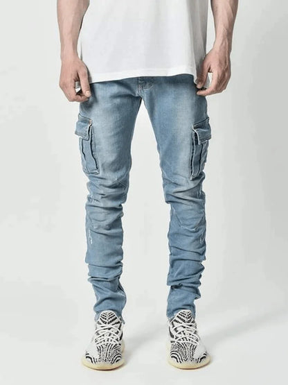 New Spring New Hot Sale Stretch Men's Jeans Fashion Trendy Casual Knee Wear-Resistant Comfortable Zipper Feet Skateboard Pants