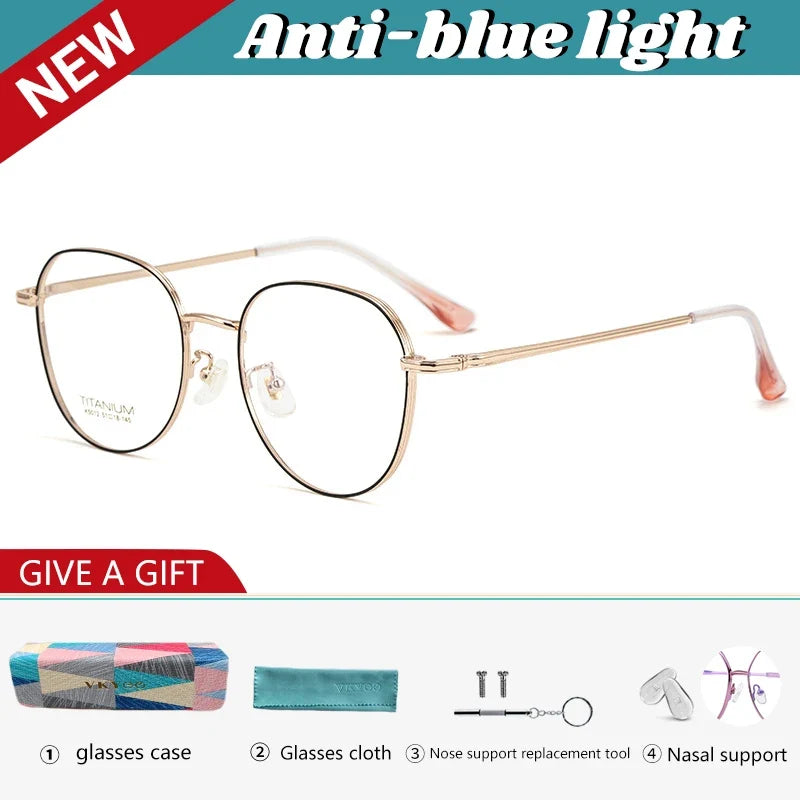 Simple Fashion Large Frame Titanium Design Women Anti-blue Light Reading Glasses Men Customized Prescription 02-K5012