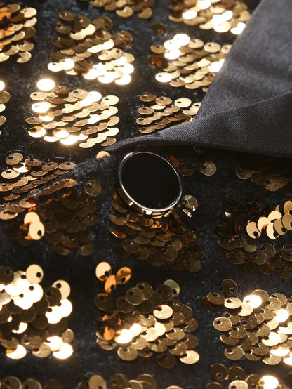 Men's Gold Suit Jacket, Wedding Party Dress Coat, Silver Blue Black Round Metallic Sequin Decoration Blazers.