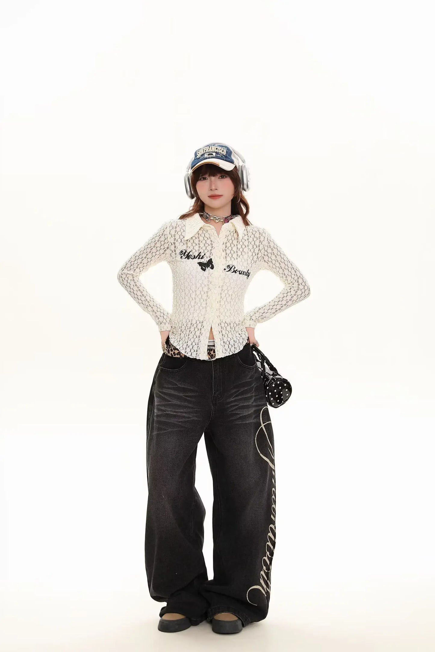 Blue Loose Wide Leg Jeans Women's Fashion High Waist Straight Cut Casual Trousers Autumn New Style Slimming Effect Cotton Pol...