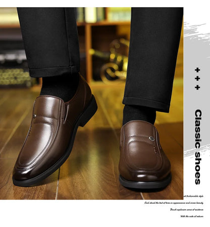 Men's Business Casual Leather Shoes round Toe Low Top Breathable Anti-Slip Rubber Outsole Comfortable Commuting Shoes