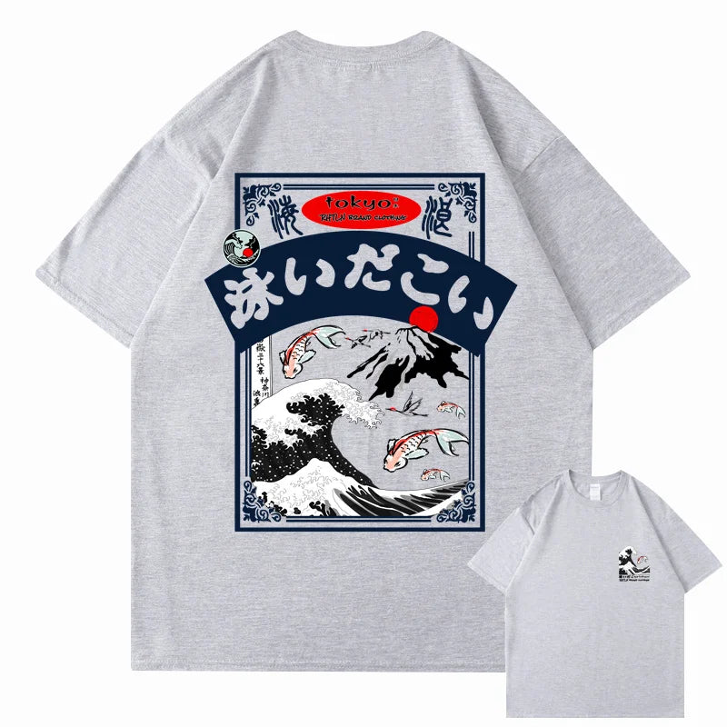 2025 Men's Hip Hop T-shirt Street Wear Harajuku Japan Wave T-shirt Summer Short Sleeve Top T-shirt Cotton Printed T-shirt Men's