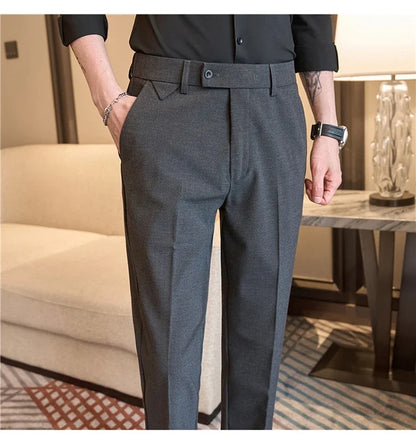 Men's High-Grade Trousers, Stretch Waist, Casual Trousers Slim Fit Navy Blue, Business All-Match，Male Pants