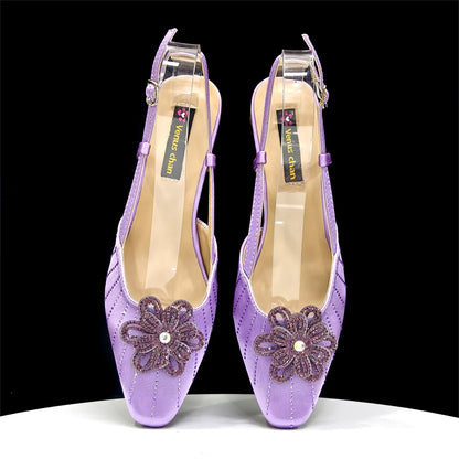 2026 Elegant Gold Color Women's Heels Handbag Set Rhinestone Embellished Designer Shoes for Weddings Special Events