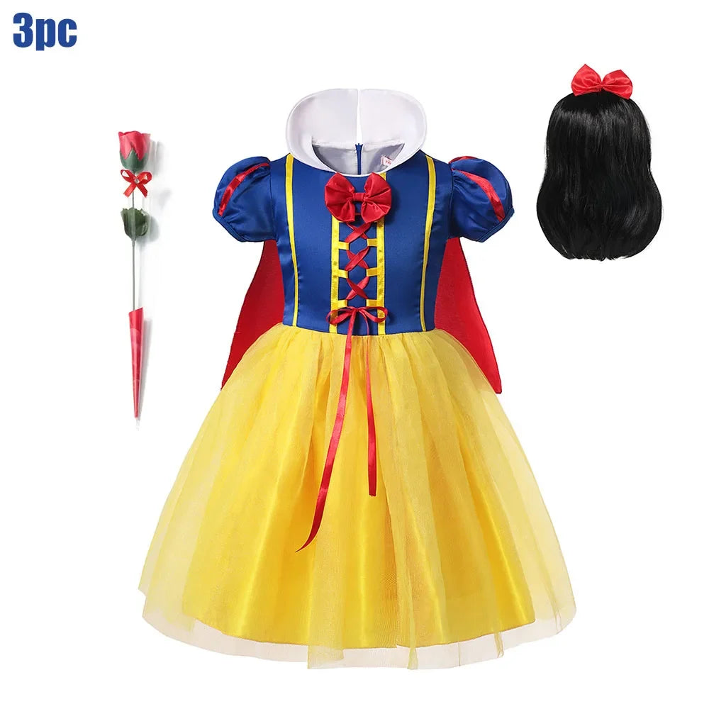 Kids Clothing 2PCS Set Dress+Cloak Snow White Princess Costume Halloween Carnival Cosplay Party Girls Dresses Birthday Party