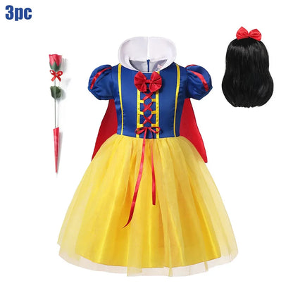 Kids Clothing 2PCS Set Dress+Cloak Snow White Princess Costume Halloween Carnival Cosplay Party Girls Dresses Birthday Party