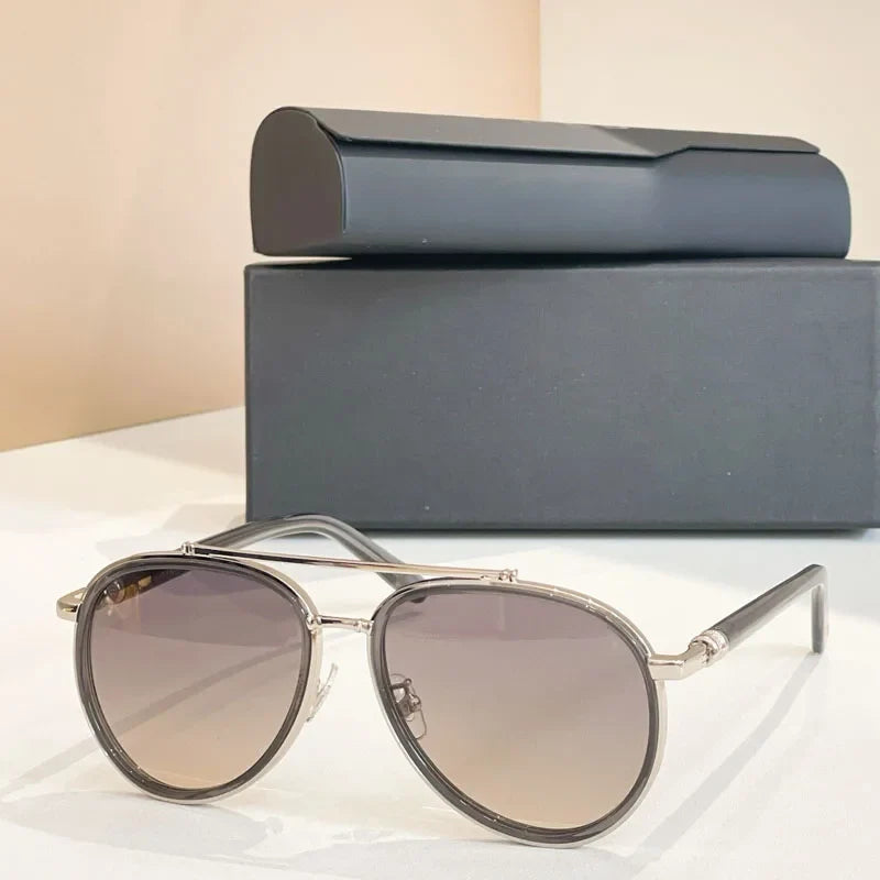 Big Oval Sunglasses for Men Women Double Bridges Alloy Acetate High Quality UV400 Classical Handmade Optical Glasses with Case