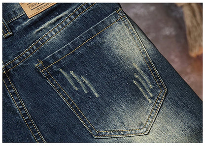Men's Denim Shorts Retro Distressed Style Trendy Five Quarter Pants Spring and Summer Youth Light Blue