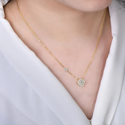Delicate Lucky Four-leaf Clover Pendant Necklace For Women Certified 3mm Moissanite Necklace Wedding Party Jewelry Gift