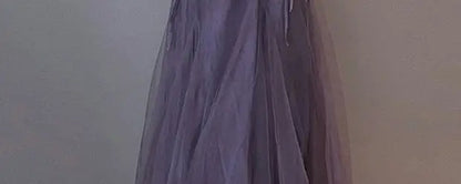 Slimming Effect Purple Mesh Ankle-Length Dress Women's plus Size Strapless Gown Korean Style High Waist A-Line Skirt