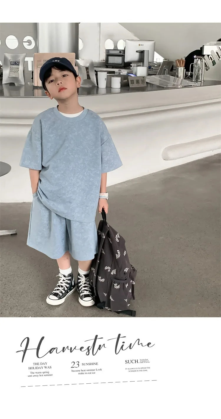 Boys Clothing Set 2024 Korean Loose Shirts+shorts 2pcs/set Sport Suits for Kids Teenager Tracksuits Casual Baby Outfits Clothes