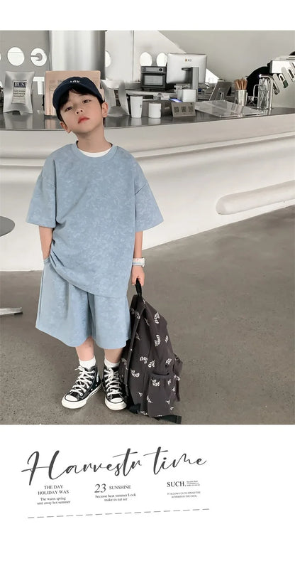 Boys Clothing Set 2024 Korean Loose Shirts+shorts 2pcs/set Sport Suits for Kids Teenager Tracksuits Casual Baby Outfits Clothes