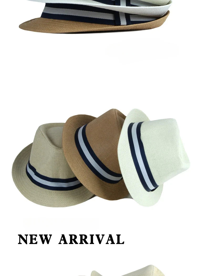 Summer Men's Jazz Hat British Retro Spy Hat Beach Casual Straw Woven Small Top Hat Female Stripe Belt Fedoras Hat Panama Cap