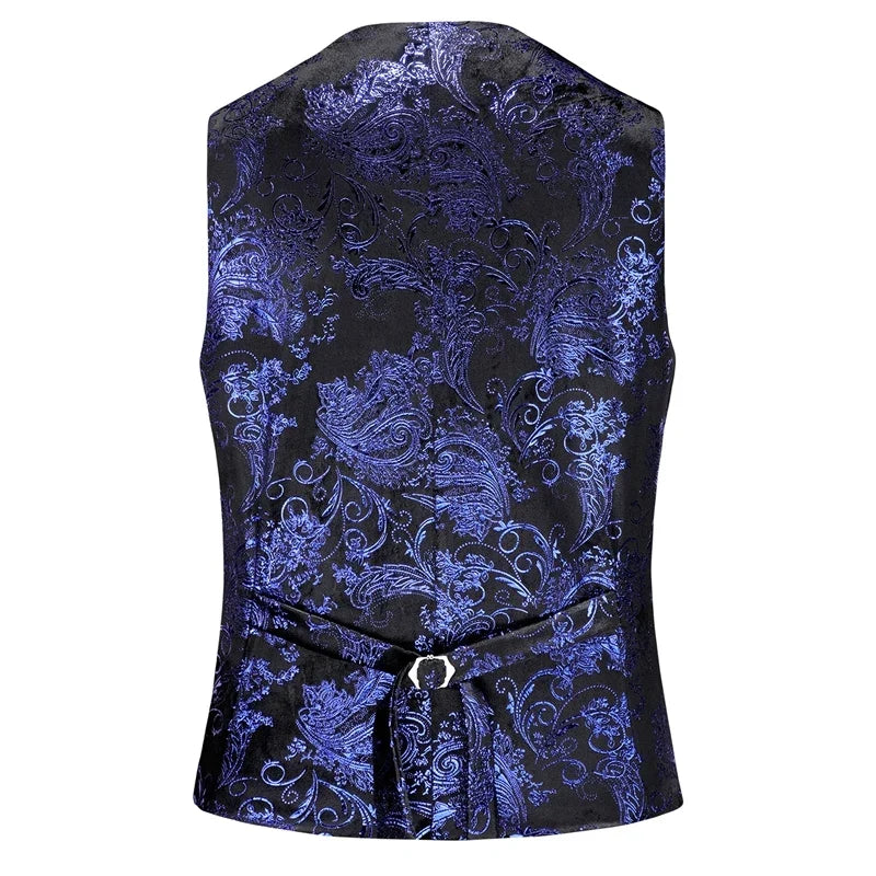 2026 New Mens Gold Steampunk Vest, Asian Size Blue Sleeveless Slim Dress Vests, Red Silver Waistcoat