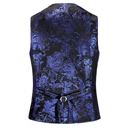 2026 New Mens Gold Steampunk Vest, Asian Size Blue Sleeveless Slim Dress Vests, Red Silver Waistcoat