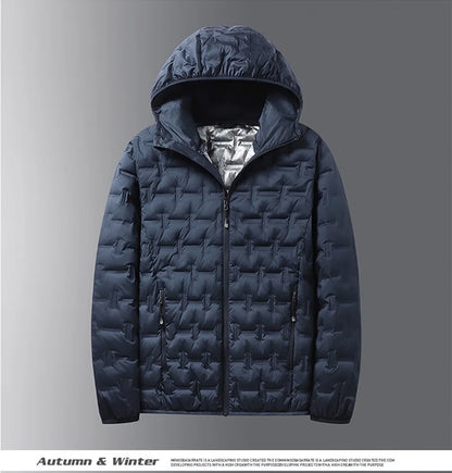 Winter White Down Jacket Men Graphene Self-heating Windproof Pleated Hooded Puffer Jackets Casual Warm Down Coats Male Clothing