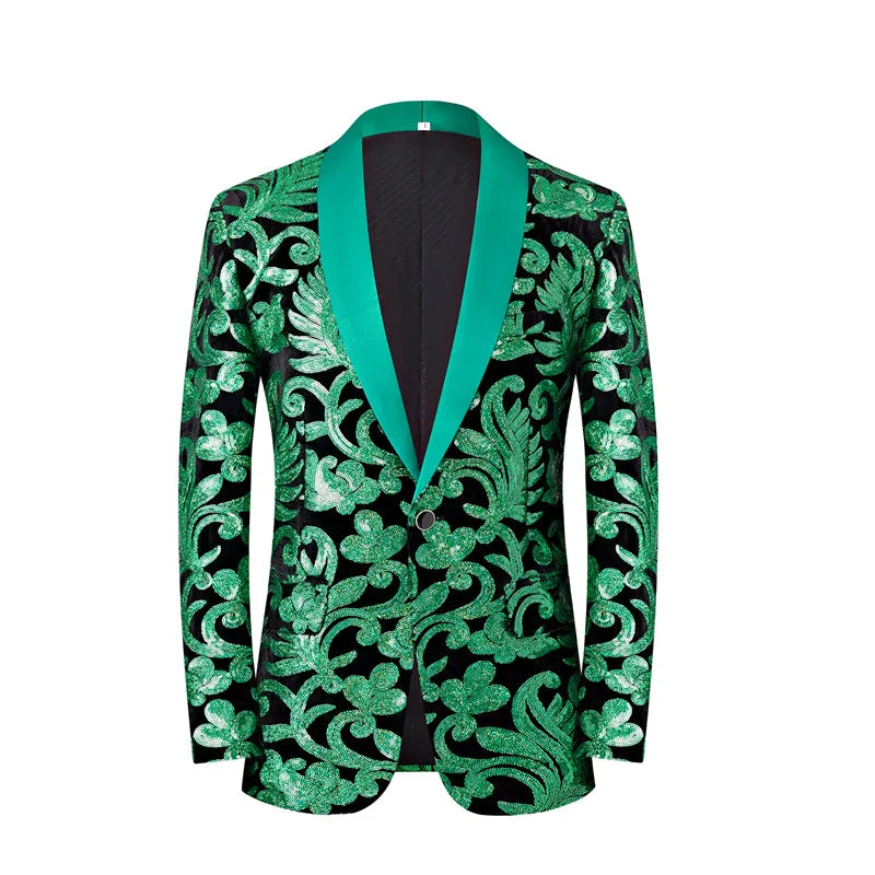 2024 New Flat Velvet Large Flower Sequin Jacquard Mens Blazer, Purple  Stage Performance Suit Dress, Host Fashion Show Jacket