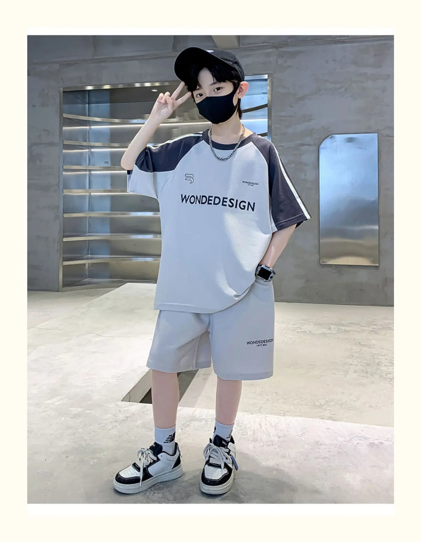 Summer Boys Cotton Loose Contrast Alphabet T-Shirt Tops+Shorts Pant School Kids Tracksuit Child 2PCS Outfit Workout Set 5-16 Yr