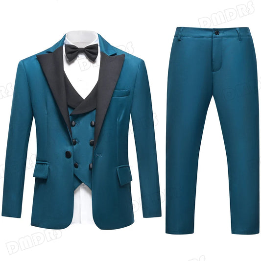 Popular Aqua Boy's Suit Set for Wedding 3 Pieces Suit Set Formal Tuxedo Jacket Vest Pants Kids Photo Shot Oufit