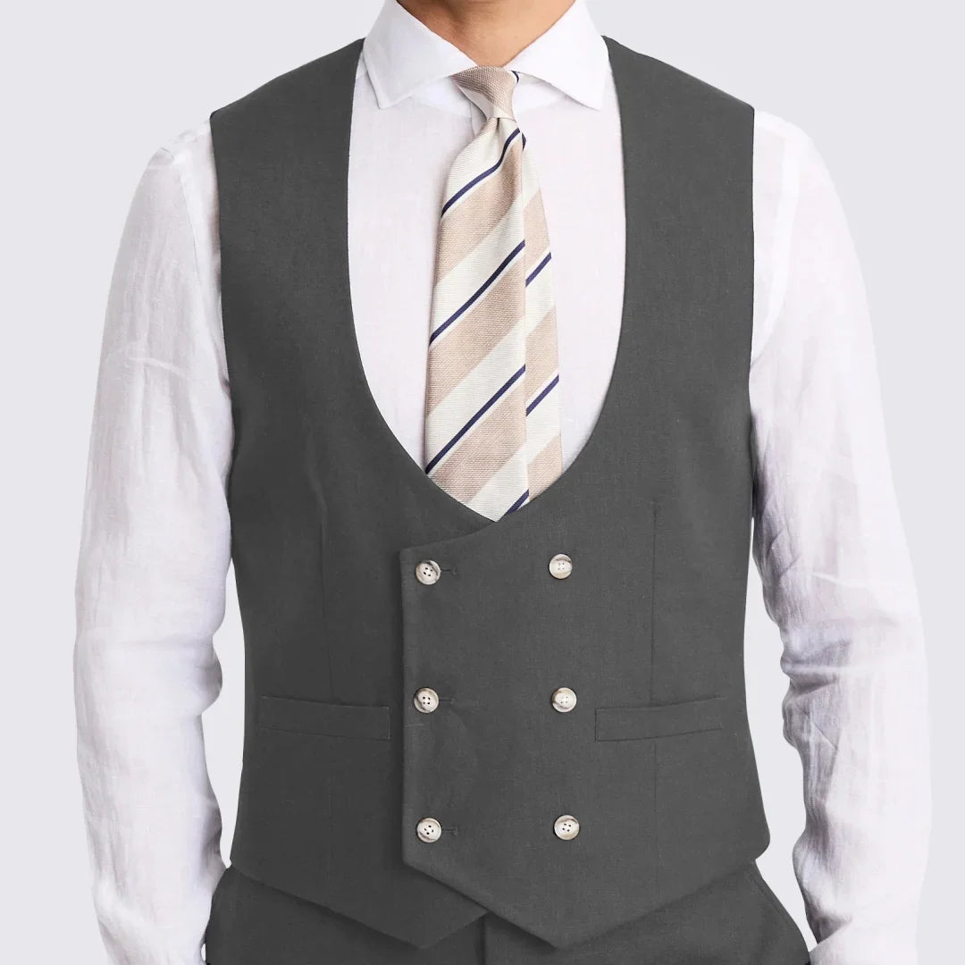 Men Vest White Solid Double Button V Neck Waistcoat For Wedding Party Banquet Business Office Work Daily Casual Men Suit Vest